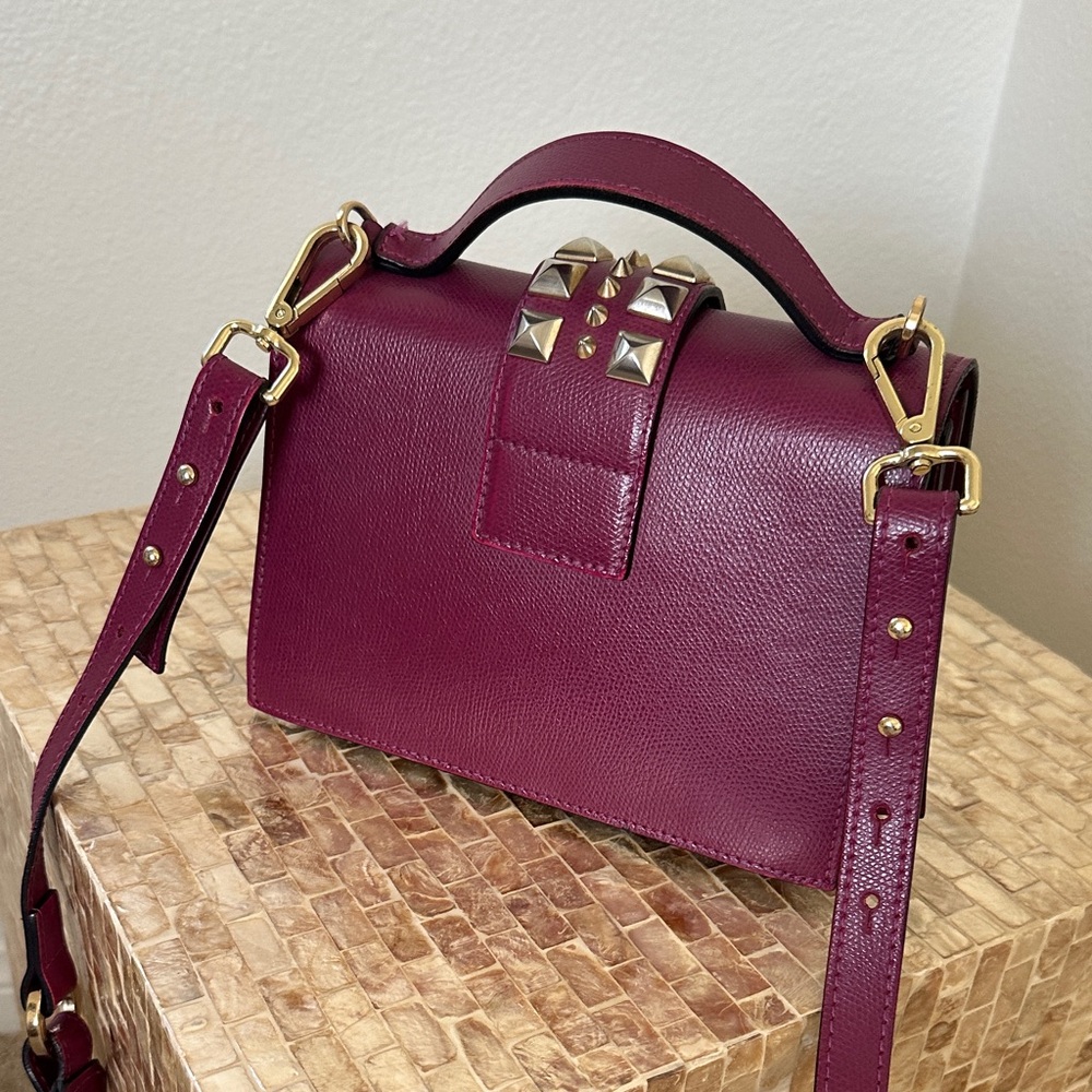 Valentino Berry Leather Crossbody with Gold Studs - Picture 4 of 6